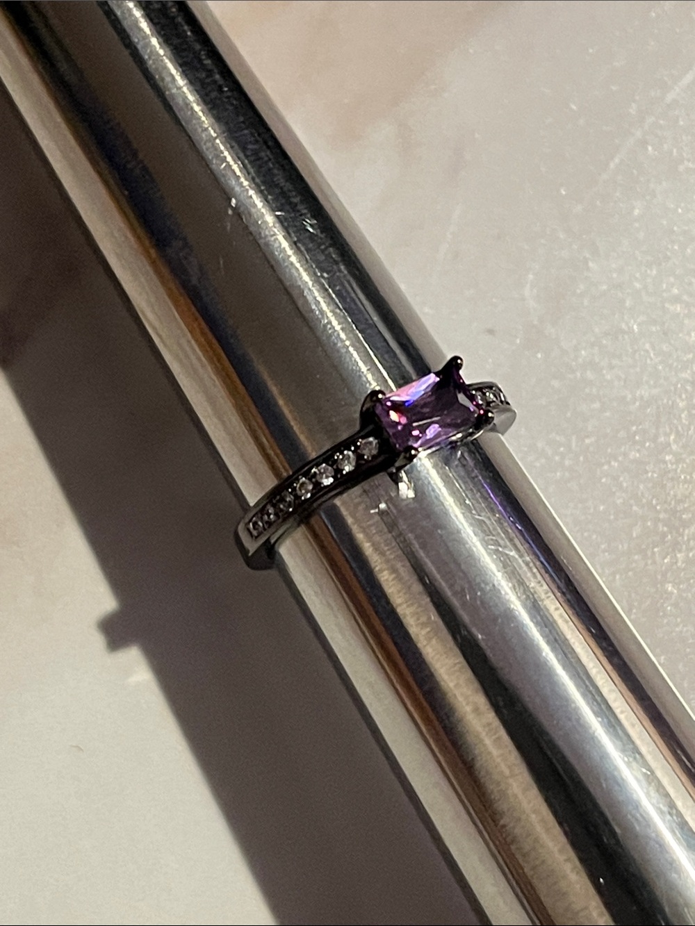 Black-rhodium plated Amethyst ring